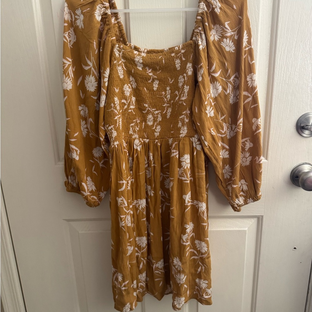 Billabong Mustard Floral Long Sleeve Dress
